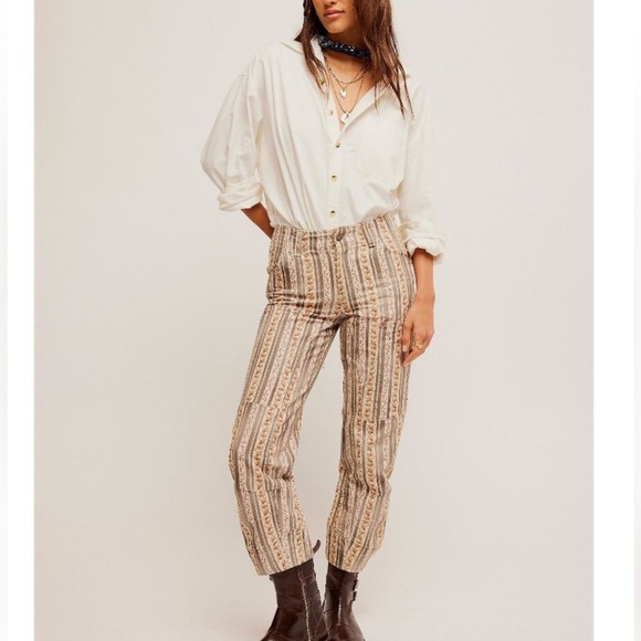 We The Free Pants - NEW FREE PEOPLE Supersonic Printed Slim Pants / Farmhouse Grey Combo  Size: 4